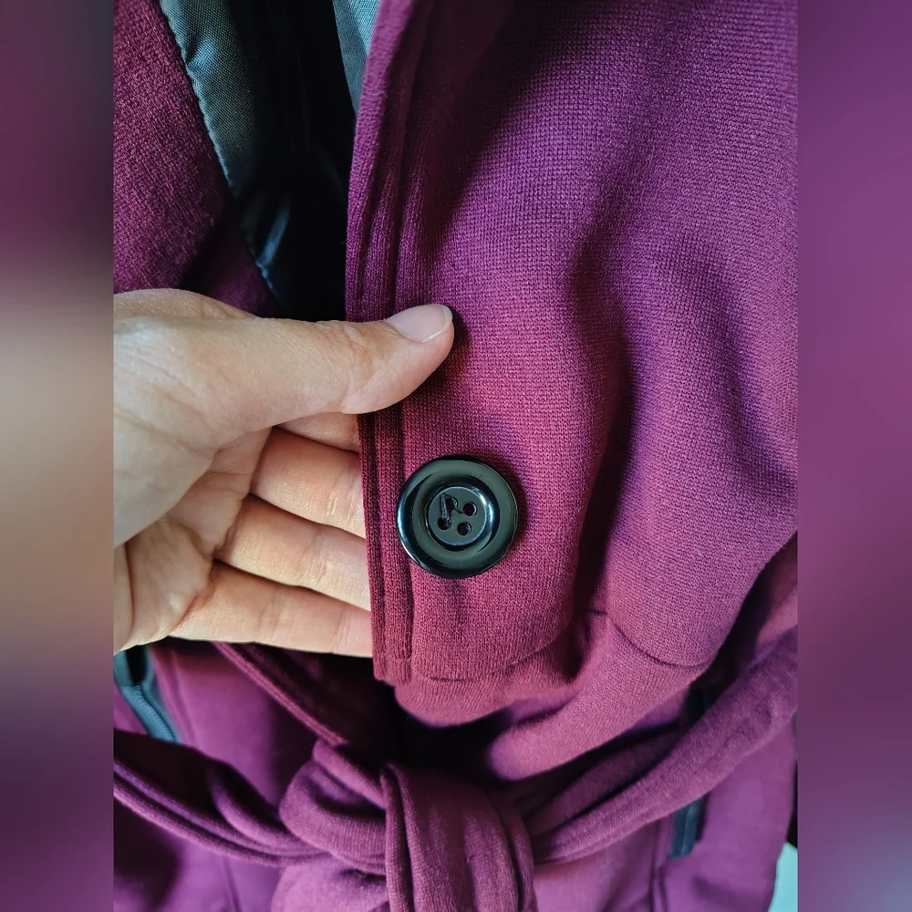 *NWT* Yoki Women's Medium Burgundy Button-up Coat With Tie At Waist - Picture 13 of 13
